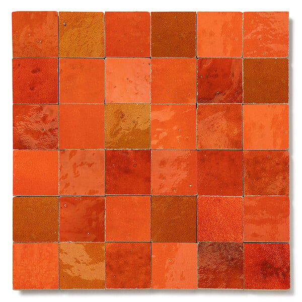 RO'MA NATURE - Carrelage Zellige Marocain Orange Pétillant 5x5 cm  (vendu par plaque de 30x30 cm soit 0,09 m²) - large