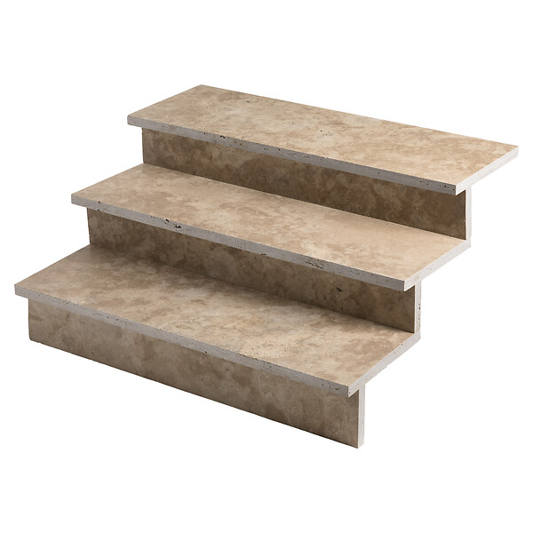 RO'MA NATURE - Dessus de marche Travertin Beige Nuancé 100x33x3 cm Bord Droit (à l'unité) - large