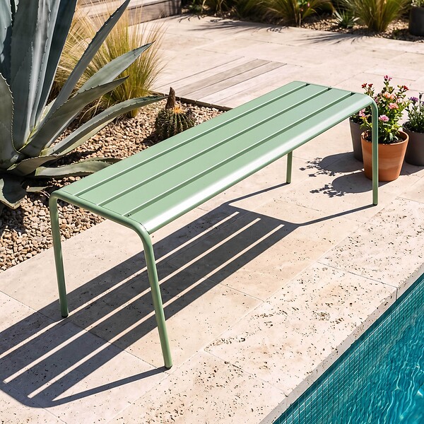 OVIALA - Banc de jardin en acier vert sauge - Palavas - large