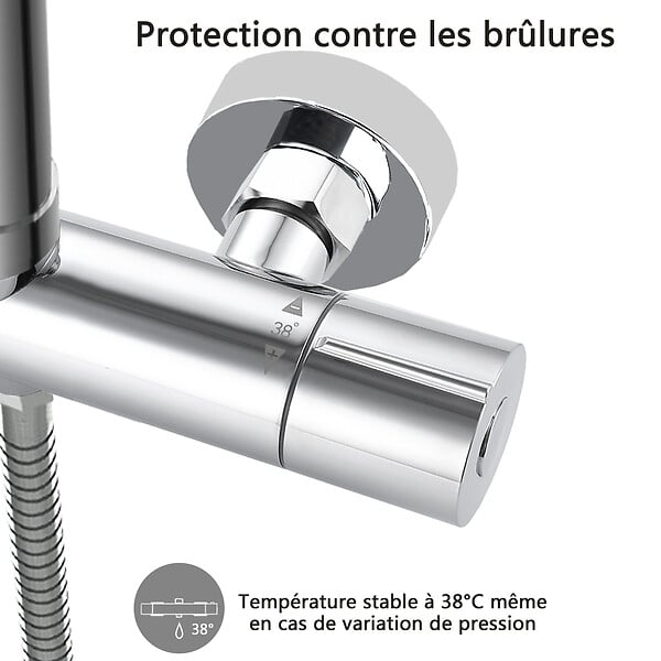 AICA SANITAIRE - Colonne de douche thermostatique 250 mm-Chrome-Laiton & Inox - large