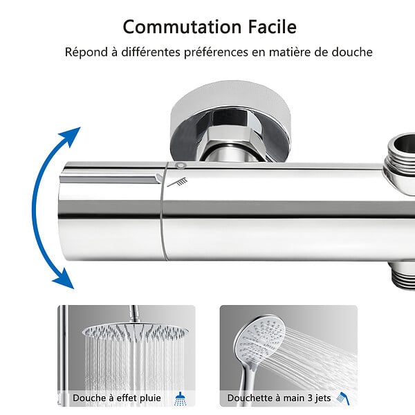 AICA SANITAIRE - Colonne de douche thermostatique 250 mm-Chrome-Laiton & Inox - large