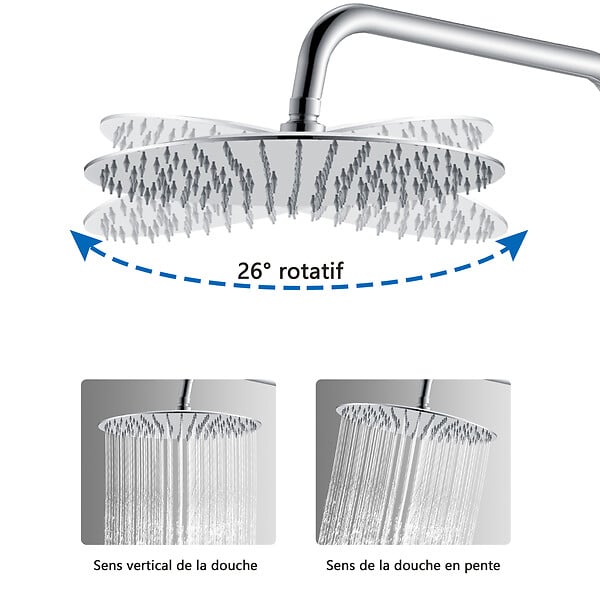 AICA SANITAIRE - Colonne de douche thermostatique 250 mm-Chrome-Laiton & Inox - large