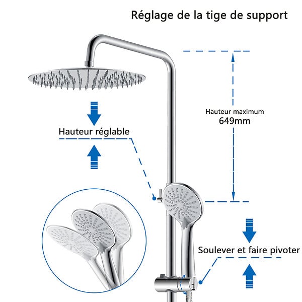 AICA SANITAIRE - Colonne de douche thermostatique 250 mm-Chrome-Laiton & Inox - large