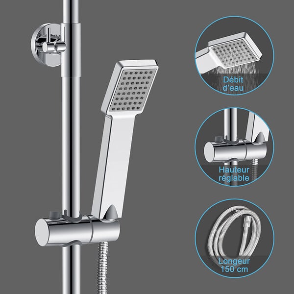AICA SANITAIRE - Colonne de douche thermostatique 200 mm-Chrome-Laiton & Inox - large