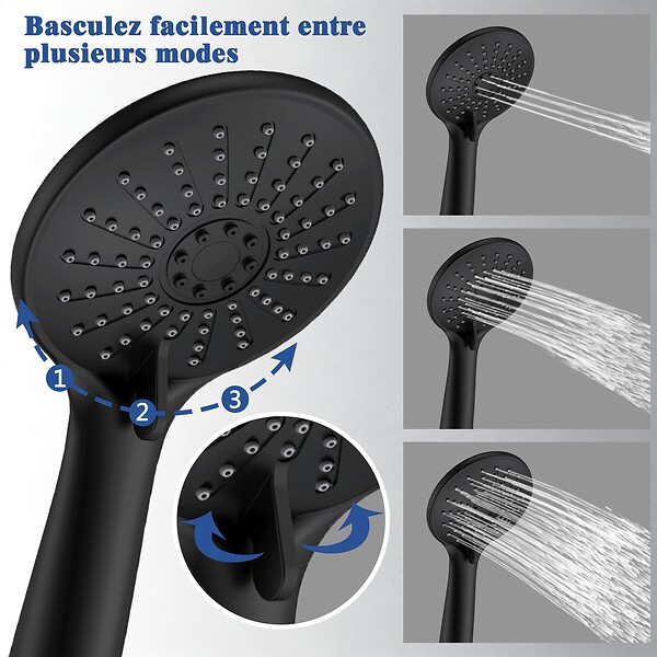 AICA SANITAIRE - Colonne de douche thermostatique noir 200 mm-Chrome-Laiton & Inox - large
