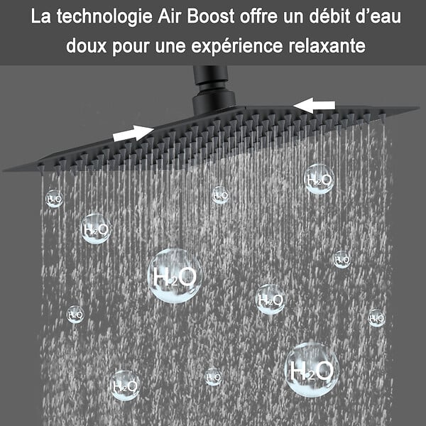 AICA SANITAIRE - Colonne de douche thermostatique noir 200 mm-Chrome-Laiton & Inox - large