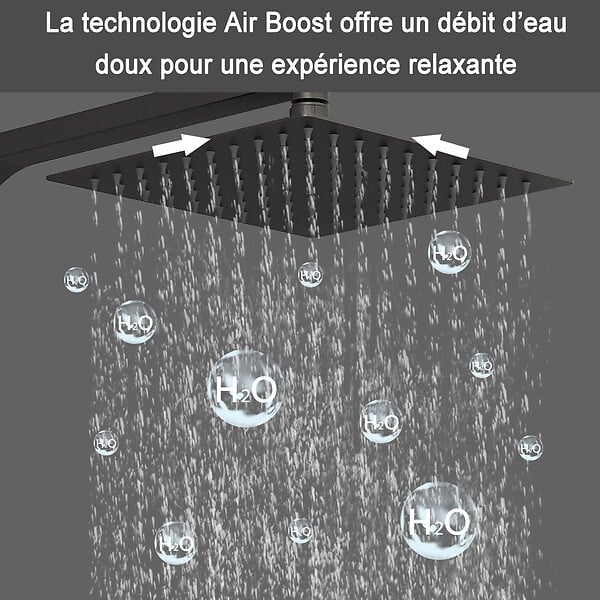 AICA SANITAIRE - Colonne de douche thermostatique noir 200 mm-Chrome-Laiton & Inox - large