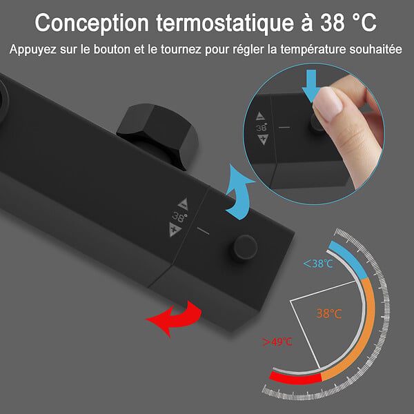 AICA SANITAIRE - Colonne de douche thermostatique noir 200 mm-Chrome-Laiton & Inox - large