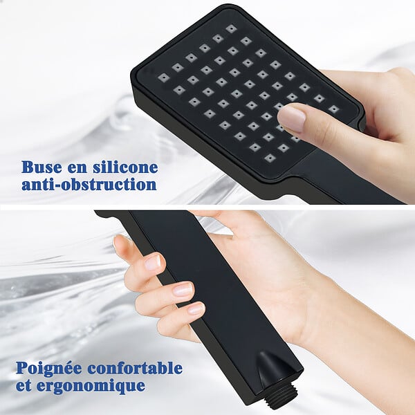 AICA SANITAIRE - Colonne de douche thermostatique noir 200 mm-Chrome-Laiton & Inox - large
