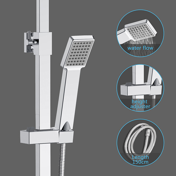 AICA SANITAIRE - Colonne de douche thermostatique 200 mm-Chrome-Laiton & Inox - large