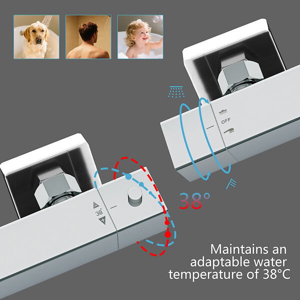 AICA SANITAIRE - Colonne de douche thermostatique 200 mm-Chrome-Laiton & Inox - large