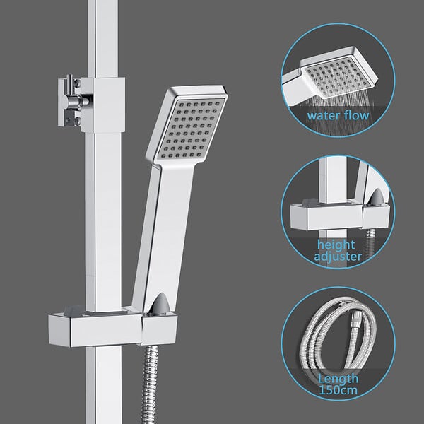AICA SANITAIRE - Colonne de douche thermostatique 200 mm-Chrome-Laiton & Inox - large