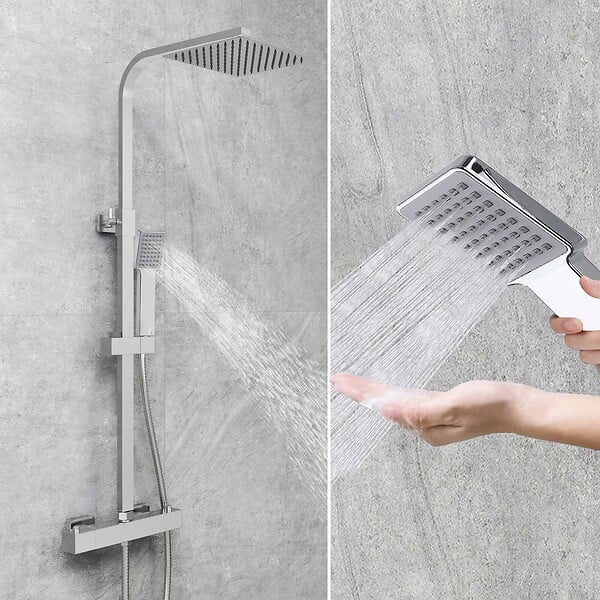 AICA SANITAIRE - Colonne de douche thermostatique 200 mm-Chrome-Laiton & Inox - large