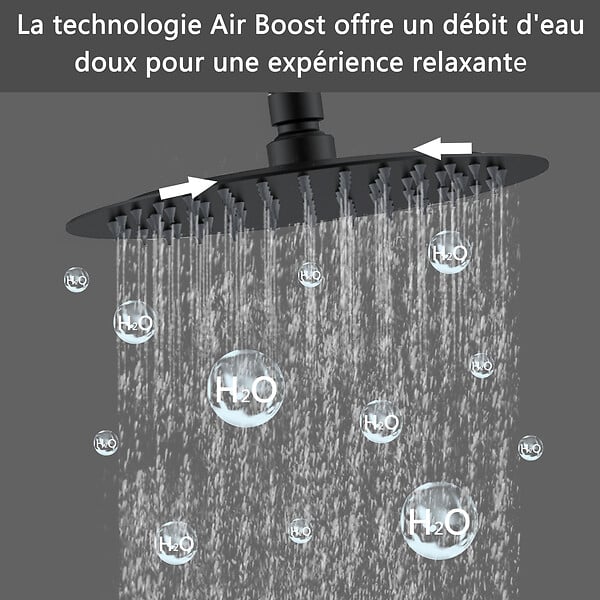 AICA SANITAIRE - Colonne de douche thermostatique noir 200 mm-Chrome-Laiton & Inox - large