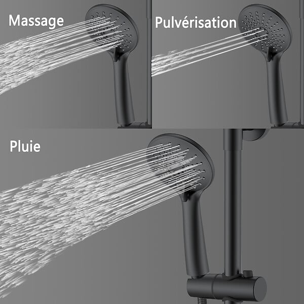 AICA SANITAIRE - Colonne de douche thermostatique noir 200 mm-Chrome-Laiton & Inox - large