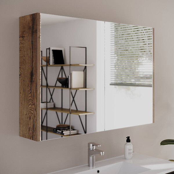 COSYNEO - Armoire de toilette miroir 90x70 cm - tabaco (chêne foncé) - MIRANO - large