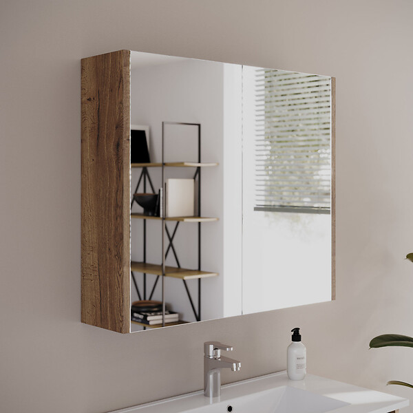 COSYNEO - Armoire de toilette miroir 80x70 cm - tabaco (chêne foncé) - MIRANO - large
