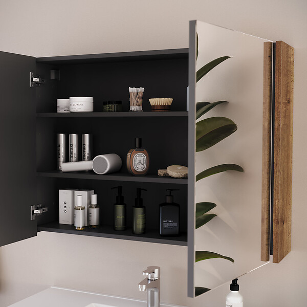 COSYNEO - Armoire de toilette miroir 100x70 cm - tabaco (chêne foncé) - MIRANO - large