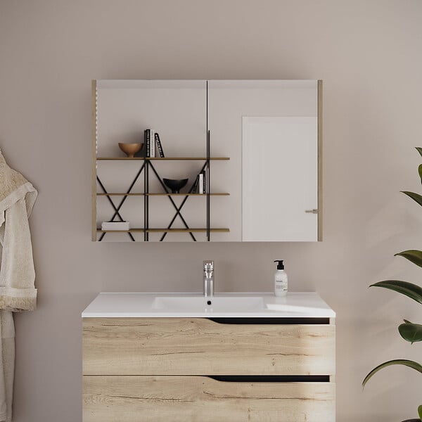 COSYNEO - Armoire de toilette miroir 100x70 cm - madera miel (chêne clair) - MIRANO - large