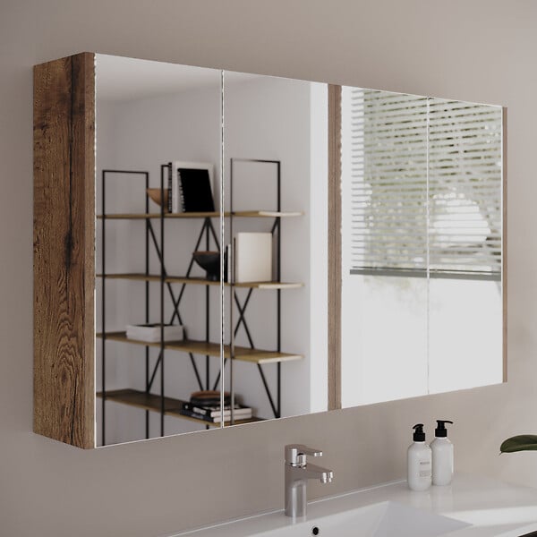 COSYNEO - Armoire de toilette miroir 120x70 cm - tabaco (chêne foncé) - MIRANO - large