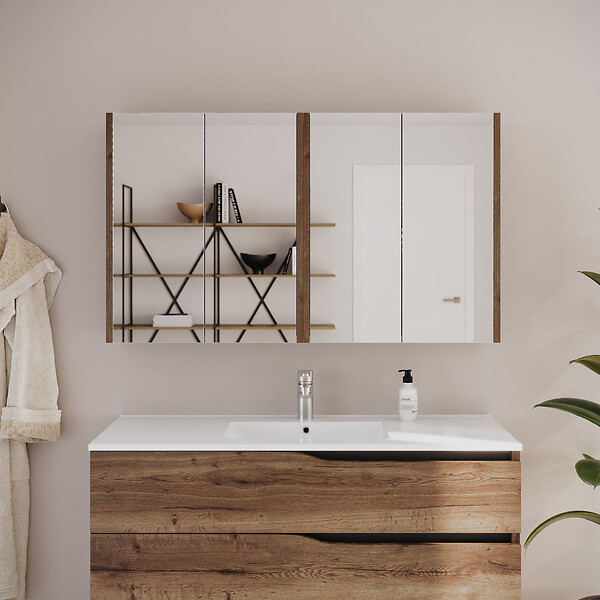 COSYNEO - Armoire de toilette miroir 120x70 cm - tabaco (chêne foncé) - MIRANO - large