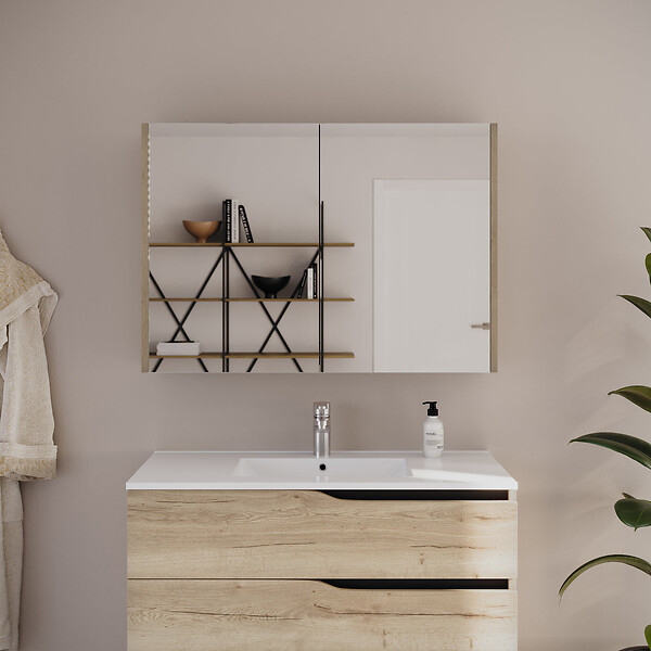 COSYNEO - Armoire de toilette miroir 90x70 cm - madera miel (chêne clair) - MIRANO - large