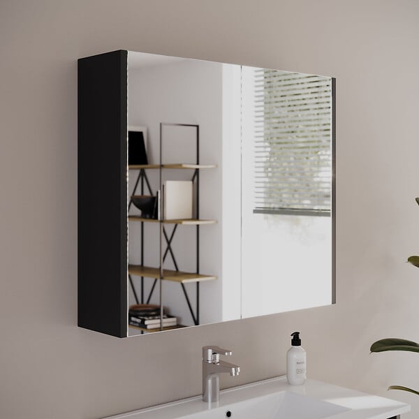 COSYNEO - Armoire de toilette miroir 80x70 cm - noir - MIRANO - large