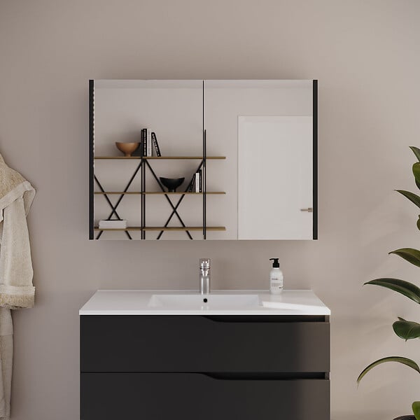 COSYNEO - Armoire de toilette miroir 90x70 cm - noir - MIRANO - large