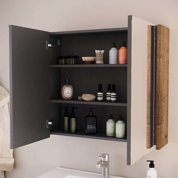 COSYNEO - Armoire de toilette miroir 70x70 cm - tabaco (chêne foncé) - MIRANO - large