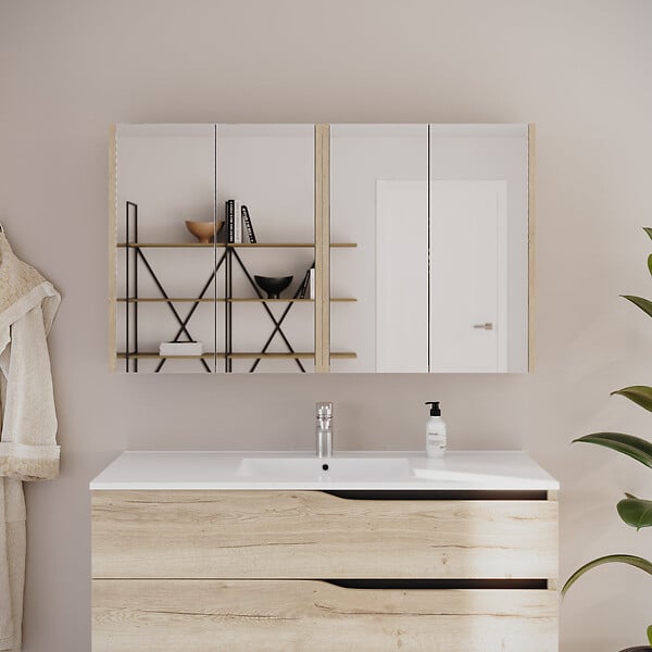 COSYNEO - Armoire de toilette miroir 120x70 cm - madera miel (chêne clair) - MIRANO - large