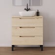 COSYNEO - Meuble de salle de bain 60cm avec plateau et vasque à poser arrondie - sans miroir - 3 tiroirs - roble calima (bois clair) - RIZA - vignette