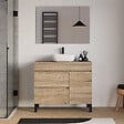 COSYNEO - Meuble de salle de bain 100cm avec plateau et vasque à poser arrondie - porte et tiroirs - cambrian (chêne clair) - LAZARO - vignette