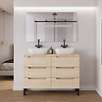 COSYNEO - Meuble de salle de bain 140cm avec plateau et 2 vasques à poser arrondies - 6 tiroirs - roble calima (bois clair) - RIZA - vignette