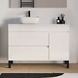COSYNEO - Meuble de salle de bain 120cm avec plateau et vasque à poser arrondie - porte et tiroirs - sans miroir - blanc brillant - LAZARO - vignette