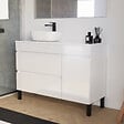 COSYNEO - Meuble de salle de bain 120cm avec plateau et vasque à poser arrondie - porte et tiroirs - sans miroir - blanc brillant - LAZARO - vignette