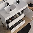 COSYNEO - Meuble de salle de bain 120cm avec plateau et vasque à poser arrondie - porte et tiroirs - sans miroir - blanc brillant - LAZARO - vignette
