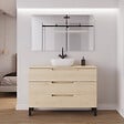 COSYNEO - Meuble de salle de bain 120cm avec plateau et vasque à poser arrondie - 3 tiroirs - sans miroir - roble calima (bois clair) - RIZA - vignette
