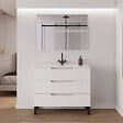 COSYNEO - Meuble de salle de bain 100cm simple vasque - 3 tiroirs - blanc mat - RIZA - vignette