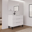 COSYNEO - Meuble de salle de bain 100cm simple vasque - 3 tiroirs - blanc mat - RIZA - vignette