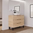 COSYNEO - Meuble de salle de bain 100cm avec plateau et vasque à poser arrondie - 3 tiroirs - roble era (chêne clair) - RIZA - vignette