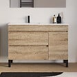 COSYNEO - Meuble de salle de bain 120cm sur pieds avec vasque déportée à gauche - sans miroir - porte et tiroirs - cambrian (chêne clair) - LAZARO - vignette