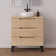 COSYNEO - Meuble de salle de bain 60cm avec plateau et vasque à poser ronde - sans miroir - 3 tiroirs - roble era (chêne clair) - RIZA - vignette