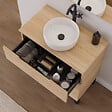 COSYNEO - Meuble de salle de bain 60cm avec plateau et vasque à poser ronde - sans miroir - 3 tiroirs - roble era (chêne clair) - RIZA - vignette
