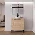 COSYNEO - Meuble de salle de bain 60cm avec plateau et vasque à poser ronde - sans miroir - 3 tiroirs - roble era (chêne clair) - RIZA - vignette