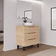 COSYNEO - Meuble de salle de bain 60cm avec plateau et vasque à poser ronde - sans miroir - 3 tiroirs - roble era (chêne clair) - RIZA - vignette