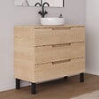 COSYNEO - Meuble de salle de bain 90cm avec plateau et vasque à poser ronde - sans miroir - 3 tiroirs - roble era (chêne clair) - RIZA - vignette