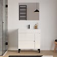 COSYNEO - Meuble de salle de bain 80cm simple vasque sur pieds avec porte et tiroirs - blanc brillant - LAZARO - vignette