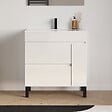 COSYNEO - Meuble de salle de bain 80cm simple vasque sur pieds avec porte et tiroirs - blanc brillant - LAZARO - vignette