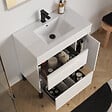 COSYNEO - Meuble de salle de bain 80cm simple vasque sur pieds avec porte et tiroirs - blanc brillant - LAZARO - vignette
