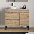 COSYNEO - Meuble de salle de bain 100cm avec plateau et vasque à poser ronde - porte et tiroirs - sans miroir - cambrian (chêne clair) - LAZARO - vignette